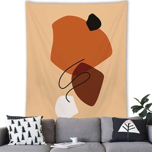 Abstract geometric tapestry with warm tones and modern Nordic aesthetic for wall decor