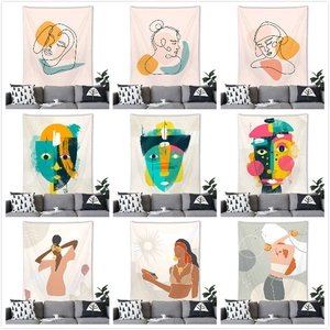 Modern Morandi Abstract Face Wall Tapestry Minimalist Line Art Female Portrait Hanging Blanket Polyester Wall Decor For Home