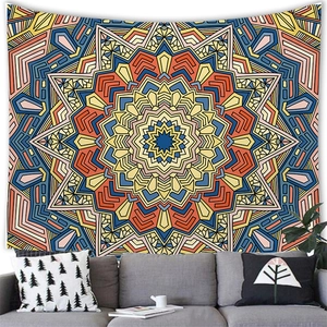 Colorful mandala wall tapestry with radial geometric patterns for home living room decor