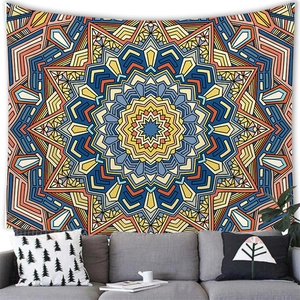 Bohemian mandala tapestry with radial geometric patterns for home wall decor