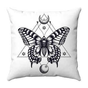 Square plush throw pillow cover featuring mystical butterfly and celestial patterns