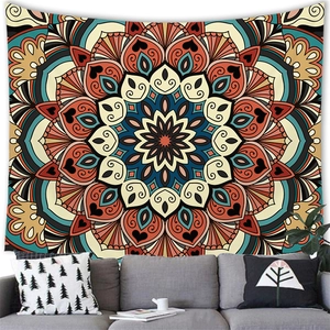 Bohemian mandala tapestry with geometric floral patterns for wall decoration