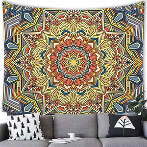 Colorful geometric mandala tapestry wall hanging for living room interior decor