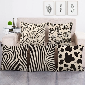 Linen Blend Decorative Throw Pillow Case Animal Zebra Cow Print Abstract Geometric Pattern Cushion Cover For Sofa Living Room Home Decor