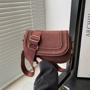 Fashion Women PU Leather Suede Crossbody Bag Minimalist Flap Shoulder Bag With Wide Strap Gold Hardware Daily Office Small Square Bag