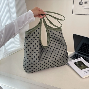 Women's Niche Design Polka Dot Tote Bag Large Capacity Casual Shoulder Bag Korean Style Lightweight Polyester Shopping Bag