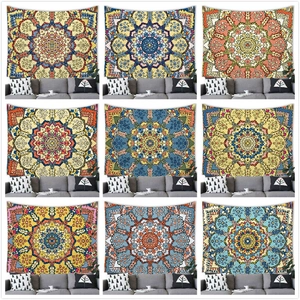 Bohemian Mandala Wall Tapestry Polyester Brushed Fabric Radial Pattern Wall Hanging Background Decorative Carpet For Living Room