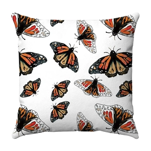 Watercolor butterfly print short plush square throw pillow cover on white background
