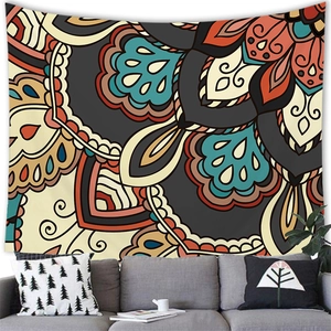 Bohemian mandala tapestry with geometric floral patterns for living room wall decor