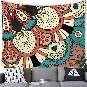 Large bohemian mandala tapestry with geometric floral patterns for living room wall decor