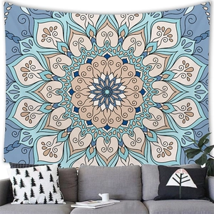 Detailed close-up of mandala wall tapestry featuring symmetrical bohemian radial patterns