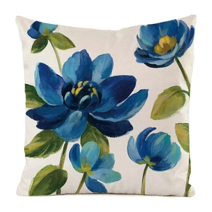 Detailed close-up of watercolor floral pattern on a beige faux silk pillowcase cover