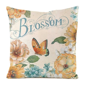 Detailaufnahme Kissenbezug aus Kunstseide mit Blumen, Schmetterling und Blossom-Aufdruck