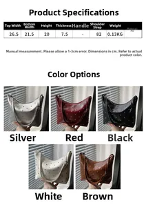 Detailed size chart and multi-color options for the rivet PU leather shoulder handbag