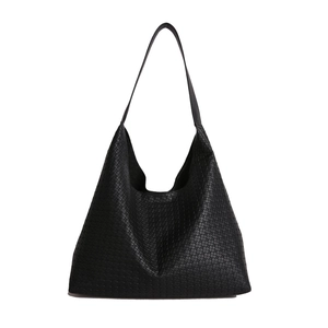 Classic black woven tote bag made of premium leather for office and daily commuting