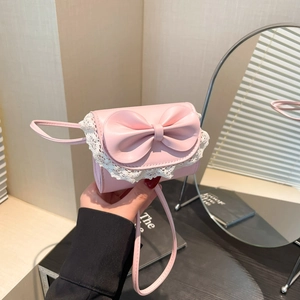 Sweet Lace Bow Square Shoulder Bag For Women Large Capacity PU Leather Crossbody Handbag Fresh Solid Color Mini Satchel
