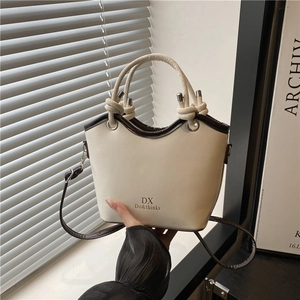 Minimalistische Damen PU Leder Eimertasche Kontrastfarbe Schulter Crossbody Bag Mode Handtasche Mit Griff Für Den Alltag