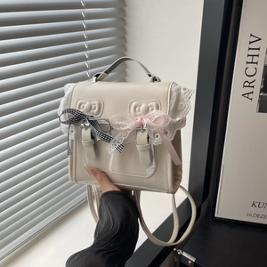Sweet Lolita PU Leather Shoulder Bag With Lace Trim Bowknot Vintage Preppy Small Square Backpack Handbag For Women Dating