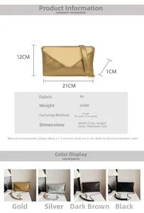 Detail showing dimensions of 21x12x1cm for this stylish envelope crossbody bag