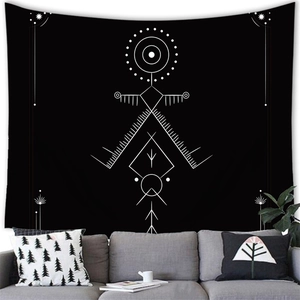 Minimalist constellation pattern wall tapestry hanging above a modern sofa in living room
