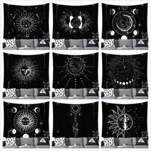 Black White Constellation Tapestry Celestial Sun Moon Stars Wall Hanging Bohemian Mystical Polyester Tapestry For Bedroom Living Room
