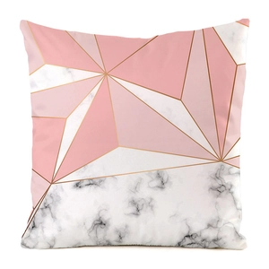 Macro detail of geometric marble texture and golden lines on square pillow cover