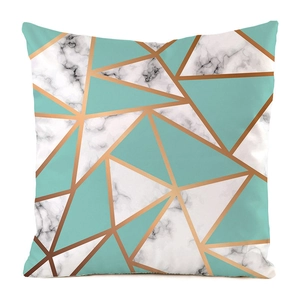 Detail of geometric pillow cover with marble texture and golden lines for modern home decor