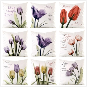 Taie d'Oreiller en Satin Style Rayons X Tulipe Housse de Coussin Fleur Aquarelle Pour Canapé Décoration Maison Sans Insert