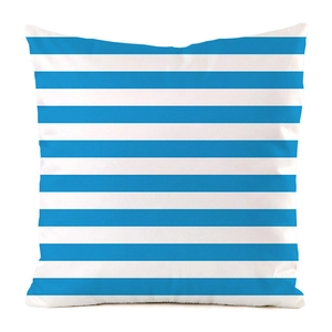 Macro detail of sky blue and white striped silk texture on square decorative pillow cover