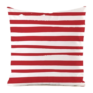 Macro detail of red and white brush-stroke striped faux silk square cushion cover texture