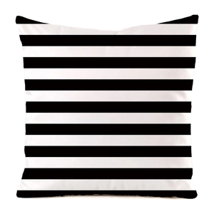 Detailed view of square pillowcase with classic black and white horizontal stripes
