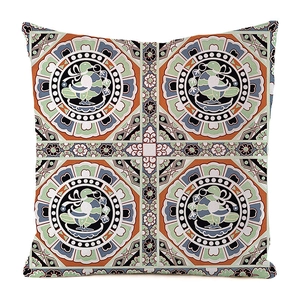 Detailed pattern of symmetrical ethnic print decorative cushion cover with bird motifs