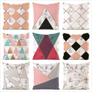 Modern Geometric Marble Pattern Satin Pillow Case Gold Line Decorative Square Throw Cushion Cover For Sofa Home Decor