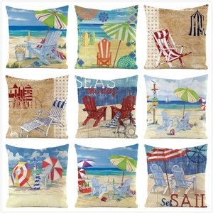 Mediterranean Beach Scene Satin Cushion Cover Summer Digital Print Seashore Decorative Pillowcase For Home Sofa Outdoor