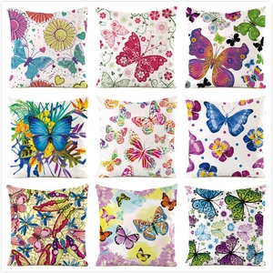 Schmetterling Blume Druck Satin Kissenbezug Quadratisch Dekorative Kissenhülle Für Sofa Wohnzimmer Schlafzimmer Kunst Home Dekor