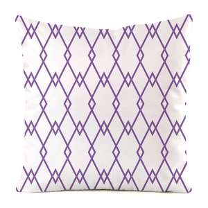 Detail of square cushion cover with purple diamond pattern and silky satin texture