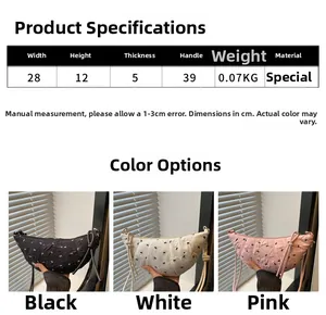 Detailed size chart and dimensions of the bow-accented quilted hobo dumpling handbag