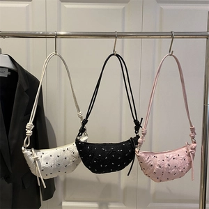 Women's Niche Crescent Dumpling Bag Bowknot Textured Fabric Underarm Shoulder Bag With Knot Strap Fashion Crossbody Bag