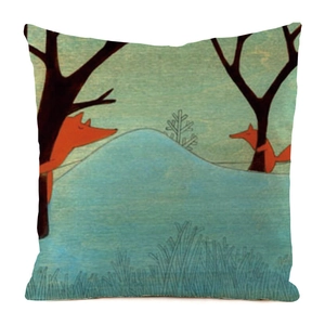 Detailed texture of fox art print pillowcase showing the woven fabric and vivid colors