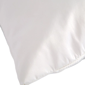 White silk satin cushion cover with smooth texture and high-quality stitched edges