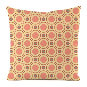 Detailed texture of square pillowcase with pink and yellow retro pop geometric pattern