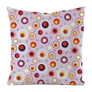 Detailed texture of imitation silk cushion cover with colorful retro pop dot patterns