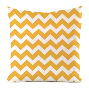 Detail of yellow and white chevron pattern cushion cover with high-quality woven texture