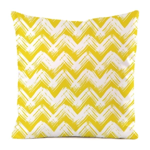 Detail of yellow zigzag faux silk pillowcase showing textured artistic wave pattern