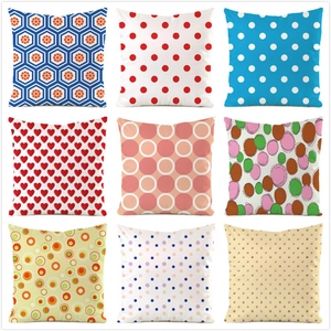 Satin Cushion Cover Geometric Pattern Polka Dot Heart Decorative Pillowcase For Sofa Living Room Bedroom Square Cushion Case