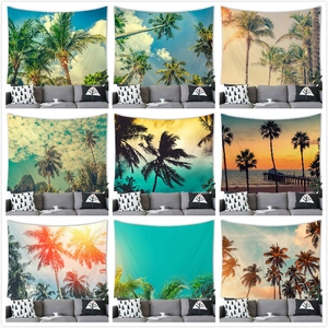 Tropical Palm Tree Beach Sunset Wall Tapestry Polyester Fabric Hanging Blanket For Home Living Room Bedroom Decor