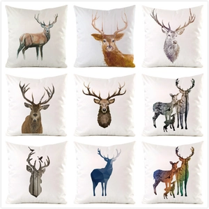 Elk Deer Pattern Cushion Cover Imitation Satin Sofa Pillowcase Square Modern Artistic Home Decor