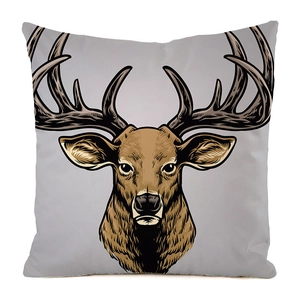 Macro detail of stag deer print on high-quality faux silk decorative cushion cover