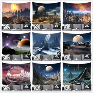 Außerirdischer Planet Science Fiction Wandteppich Weltraum Pyramide Sternenhimmel Wandbehang Polyester 3D Druck Deko