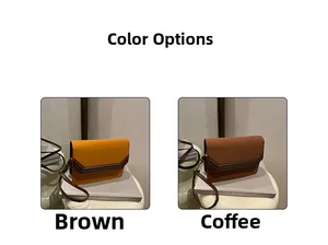 Detailed comparison of brown and dark coffee leather square crossbody bags with geometric flaps
